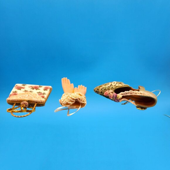Victorian Style Lace Shoe Glove & Purse Ornament Set With Floral Accents & Rose - Picture 5 of 7